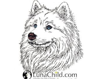 WENIGER STICHE - Stickdatei - Samojeden Hund "Winston" LIGHT - für Helle Stoffe -  Hund - 10 Größen - LunaChild