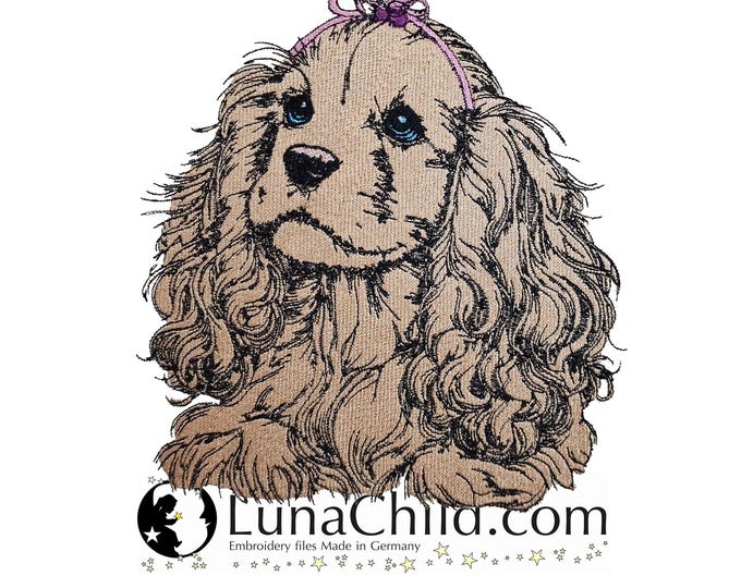 Stickdatei - Vollstick - Cocker Spaniel "Gloria" - Für helle & dunkle Stoffe - Hund - LunaChild