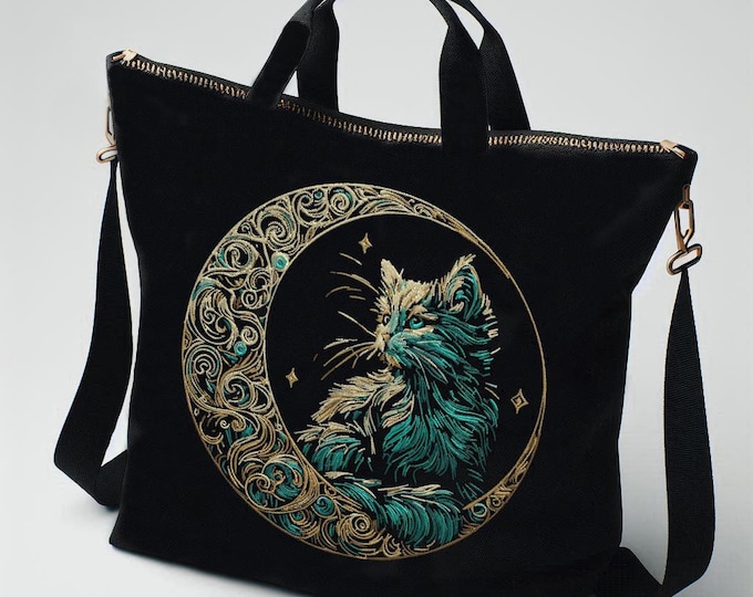 Embroidery file - COMPLEX - Cat in the Moon "Marbel" - for dark fabrics - LunaChild