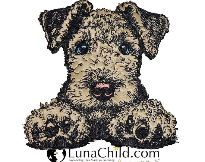 Stickdatei - Applikation Airedale Terrier Welpe  "Nola" - 8 Größen  für helle & dunkle Stoffe - LunaChild - Hund