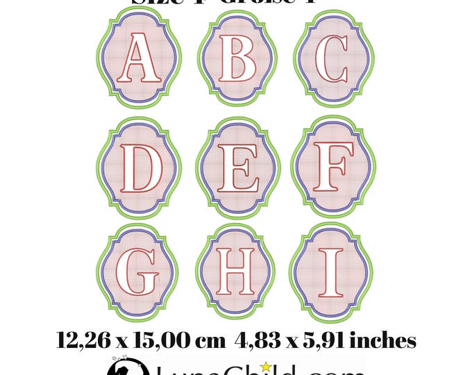 Stickdatei - Set Größe 4 Alphabet Präge Stickmuster - Buchstaben "A - Z" - geprägt -12,26 x 15,00 cm ( 4,83 x 5,91 inches ) LunaChild
