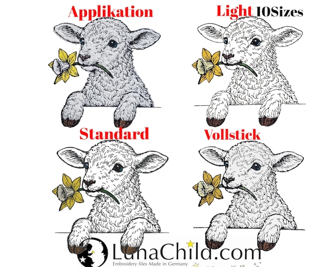 Stickdatei Set Applikation - Vollstick - Light - Standart  - Lamm "Marry" - für helle & dunkle Stoffe - 8 bzw 10 Größen LunaChild