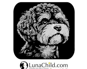 Stickdatei Bichpoo "Fritzel" Hund realistisch für dunkle Stoffe - Hunde Stickmotiv - LunaChild