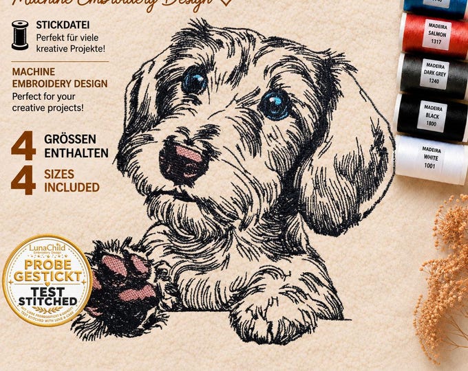 Embroidery File Wirehaired Dachshund “Luca” – 4 Sizes – LunaChild
