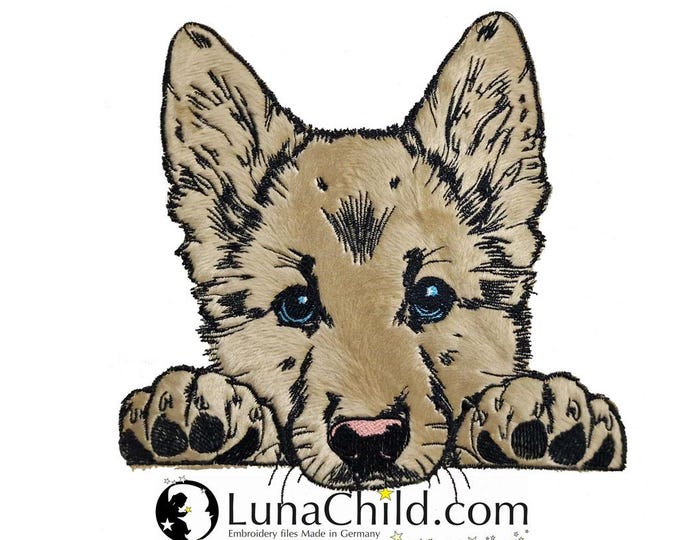 Stickdatei - Applikation - Schäferhund Welpe "Dennis" - Für helle & dunkle Stoffe - Hund - LunaChild