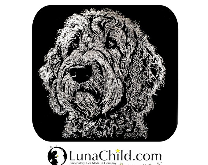 Embroidery file Golden Doodle "Camilla" dog realistic for dark fabrics commercial use LunaChild