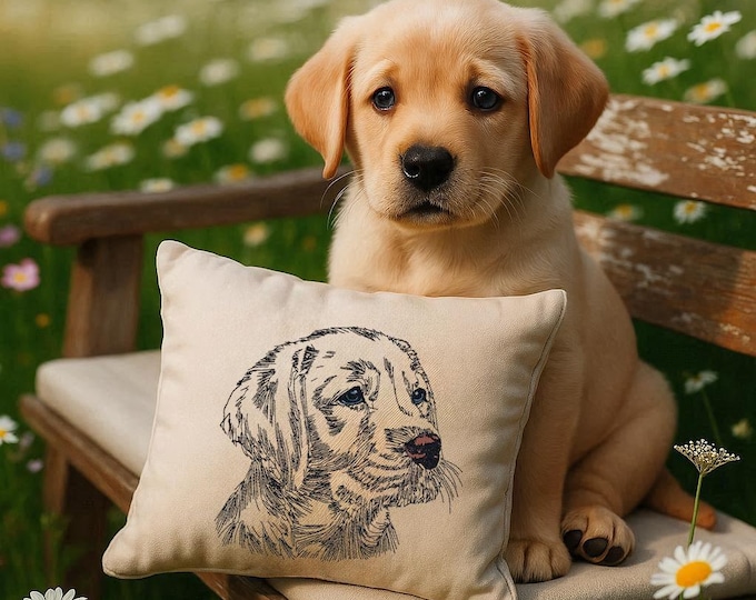 WENIGER STICHE - Stickdatei Labrador Welpe "Arlo" LIGHT - für Helle Stoffe -  Hund - 10 Größen - LunaChild