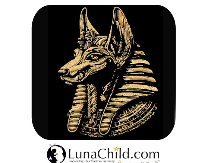 NEU Stickdatei Anubis ägyptischer Hund gold realistisch für dunkle Stoffe kommerzielle Nutzung LunaChild