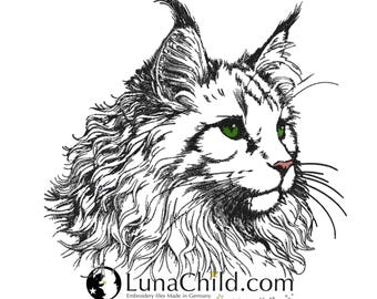 NEU Stickdatei Maine Coon Katze "Bonzo" Kitten realistisch kommerzielle Nutzung LunaChild
