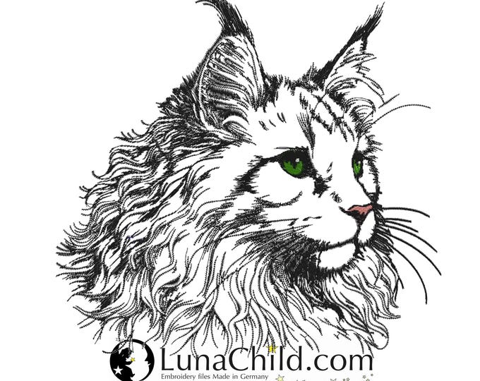 NEU Stickdatei Maine Coon Katze "Bonzo" Kitten realistisch kommerzielle Nutzung LunaChild