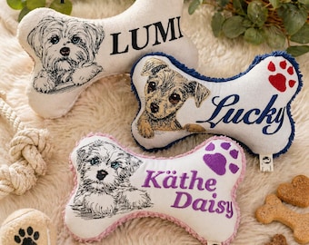 PERSONALISIERTE Stickdatei - Hunde Spielzeug Knochen ITH - in 8 Größen - Embroidery File Dog toy bone ITH - LunaChild Hunderasse Name Pfote