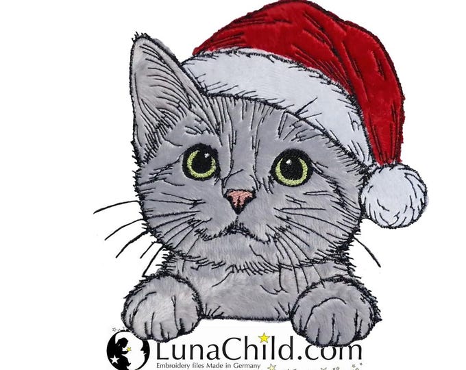 Stickdatei - Katze - Applikation - "Sweetie" mit Zipfelmütze - Für helle & dunkle Stoffe - in 8 Größen - LunaChild