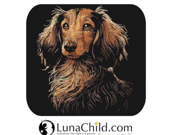 Stickdatei  - AUFWENDIG - Dackel langhaar "Tucker" - für dunkle Stoffe - Hund -  LunaChild