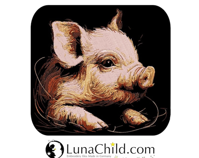 NEW Embroidery file piggy "Nils" in natural colors realistic for dark fabrics commercial use LunaChild