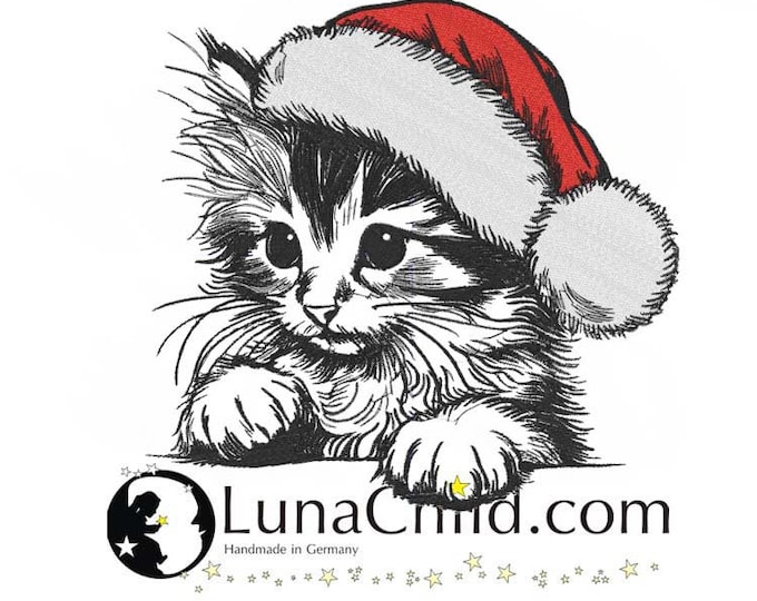 Stickdatei Kätzchen Katze mit Weihnachtsmütze "Ria" Kitten realistisch kommerzielle Nutzung LunaChild