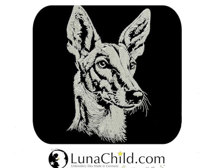 Stickdatei - Podenco Canarico "Kenau" - Hund - für dunkle Stoffe - LunaChild - in 7 Größen