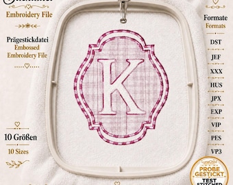 Letter “K” Embroidery Design | Embossed Towel, Minky & Fleece Monogram | 10 Sizes | Beginner Friendly