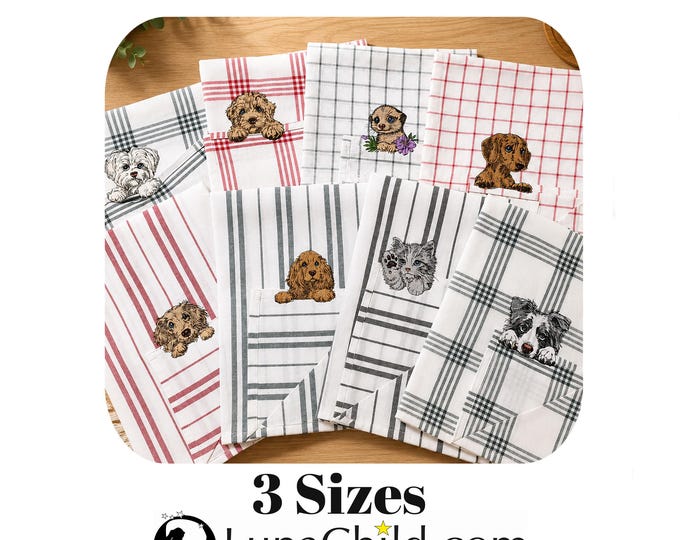 Stickdatei Set 8 Motive Cocker Spaniel, Malteser, Cockapoo, Dackel, Katze, Erdmännchen, Border Collie - Geschirrtuch - 3 Größen – LunaChild