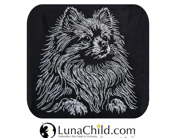 Stickdatei - weniger Stiche - LIGHT - Pomeranian "Peanut" - Hund - für dunkle Stoff - 10 Größen - LunaChild