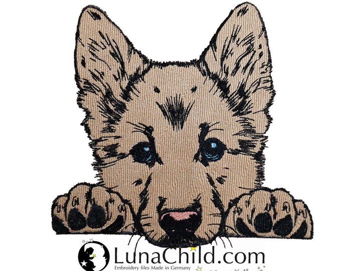 Stickdatei - Vollstick - Schäferhund Welpe "Dennis" - Für helle & dunkle Stoffe - Hund - LunaChild
