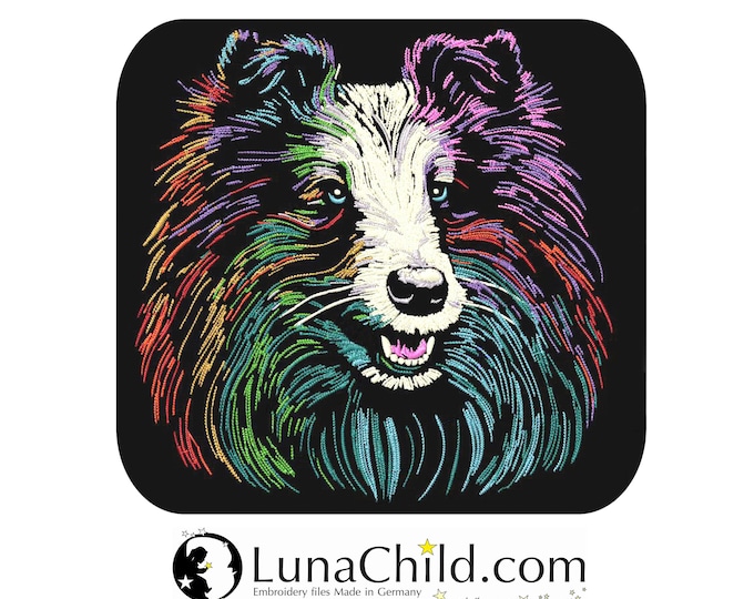 Neu AUFWENDIGE Stickdatei Collie Sheltie "Roxy"  Hund realistisch bunt kommerzielle Nutzung LunaChild für dunkle Stoffe