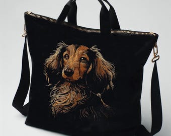 Stickdatei - AUFWENDIG - Dackel langhaar "Tucker" - für dunkle Stoffe - Hund - LunaChild