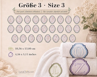 Embossed Alphabet A–Z Embroidery Design • Raised Letters • Monogram Embroidery Pattern • Size Set No. 3 • 10.56 x 13.00 cm • LunaChild