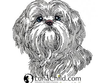 FEWER STITCHES - Embroidery design Shih Tzu "Lilo" LIGHT - for light fabrics - Dog LunaChild - 10 sizes -