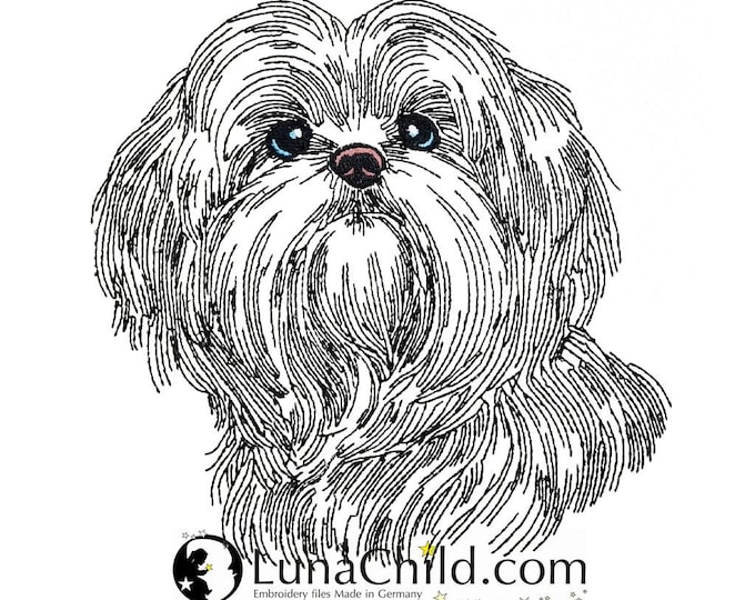 WENIGER STICHE - Stickdatei Shih Tzu "Lilo" LIGHT - für Helle Stoffe -  Hund LunaChild - 10 Größen -