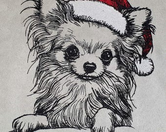 Stickdatei Chihuahua langhaar mit Weihnachtsmütze Hund "James" realistisch kommerzielle Nutzung LunaChild