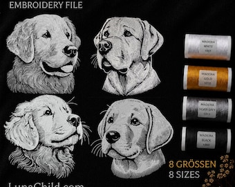 Golden Retriever & Labrador Embroidery Bundle – Dog and Puppy Embroidery Designs – 4 Realistic Dogs – 8 Sizes Each – Instant Download