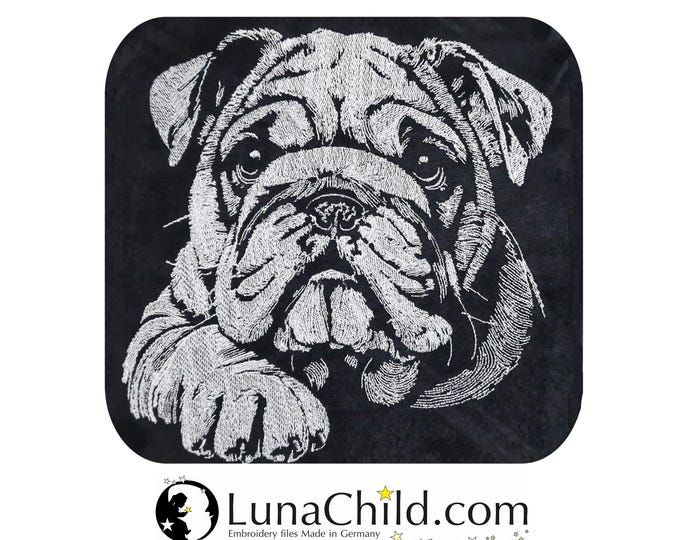 Stickdatei - Englische Bulldogge Welpe "Jacky" -  für dunkle Stoffe - 8 Größen LunaChild - Hund
