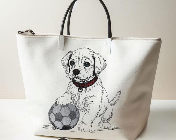 Stickdatei Hund mit Fußball "Pille" LIGHT – Weniger Stiche – Hundemotiv für helle Stoffe – 10 Größen – LunaChild Embroidery