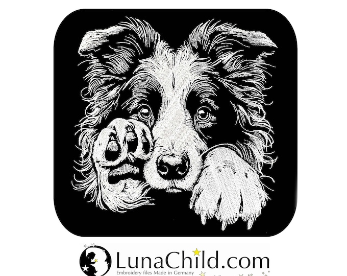 Stickdatei Border Collie "Lena " Hund realistisch für dunkle Stoffe kommerzielle Nutzung LunaChild