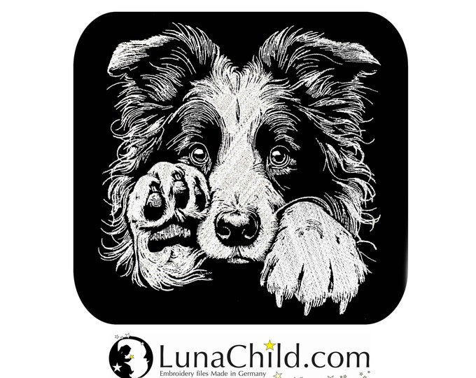 Embroidery file Border Collie "Lena" dog realistic for dark fabrics commercial use LunaChild