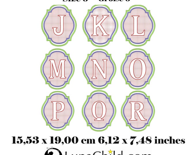 Stickdatei - Set Größe 6 Alphabet Präge Stickmuster - Buchstaben "A - Z" - geprägt - 15,53 x 19,00 cm ( 6,12 x 7,48 inches ) LunaChild