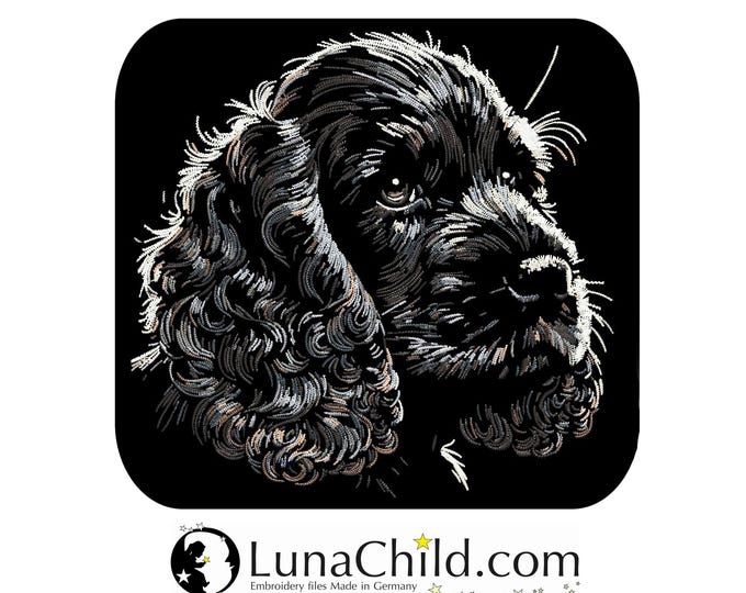 Stickdatei - AUFWENDIG - Cocker Spaniel Welpe schwarz "Dizzy" - Hund - dunkle Stoffe - LunaChild