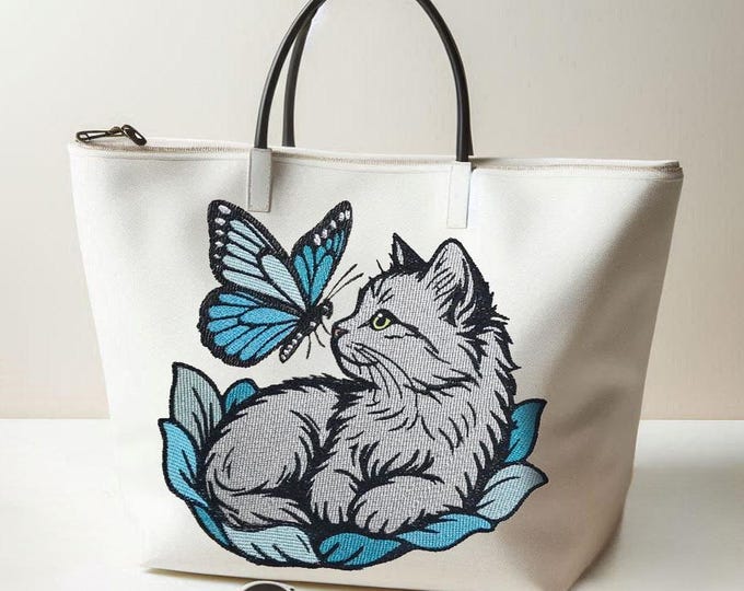 Stickdatei - Katze - Schmetterling - Vollstick - "Kiyomi" - Für helle & dunkle Stoffe - in 10 Größen - LunaChild