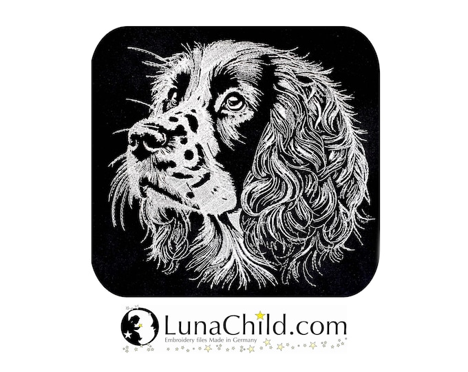 Embroidery file English Springer Spaniel "Fanny" dog realistic for dark fabrics commercial use LunaChild