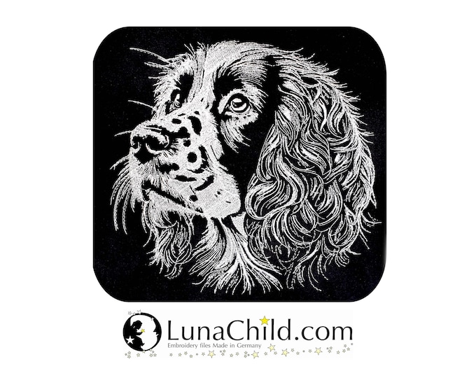 Stickdatei Englischer Springer Spaniel  "Fanny" Hund realistisch für dunkle Stoffe kommerzielle Nutzung LunaChild