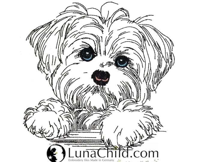 WENIGER STICHE - Stickdatei Malteser "Nala"  LIGHT - für helle Stoffe - in 10 Größen - Hund - LunaChild