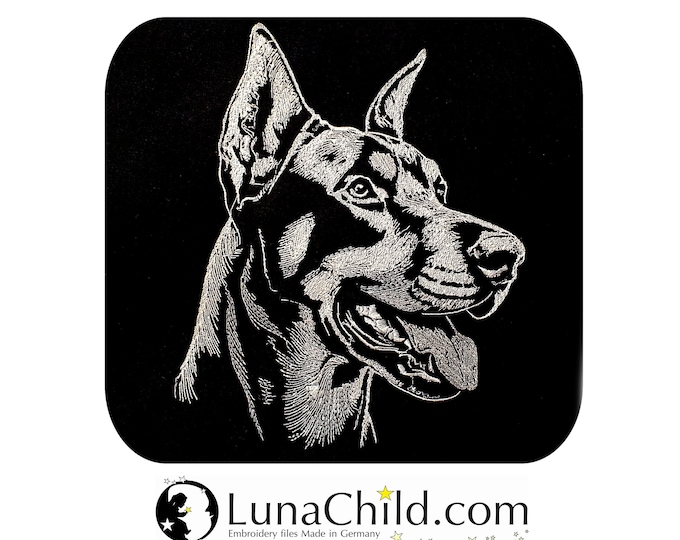 Stickdatei Dobermann "Jack" Hund realistisch für dunkle Stoffe kommerzielle Nutzung LunaChild