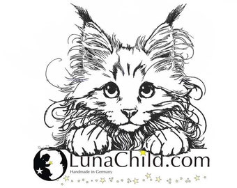 Stickdatei Maine Coon Katze Kätzchen "Gina" Kitten Pfote realistisch kommerzielle Nutzung LunaChild