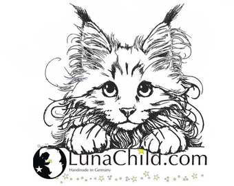 Embroidery file Maine Coon cat kitten "Gina" kitten paw realistic commercial use LunaChild