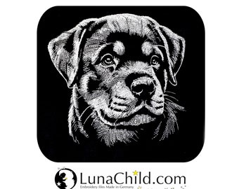 Stickdatei Rottweiler Welpe "Anouk" – Hunde Stickmotiv – realistischer Hund – für dunkle Stoffe –LunaChild