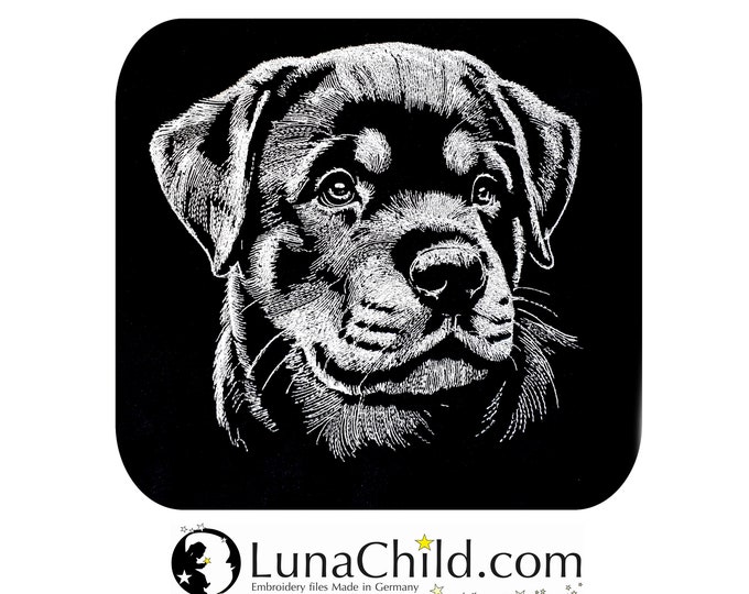 Embroidery file Rottweiler puppy "Anouk" dog realistic for dark fabrics commercial use LunaChild