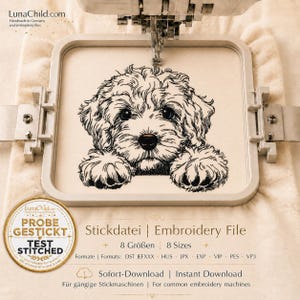 Cockapoo Embroidery Design “Funny” – Dog Machine Embroidery File – 8 Sizes – Light Fabrics – LunaChild