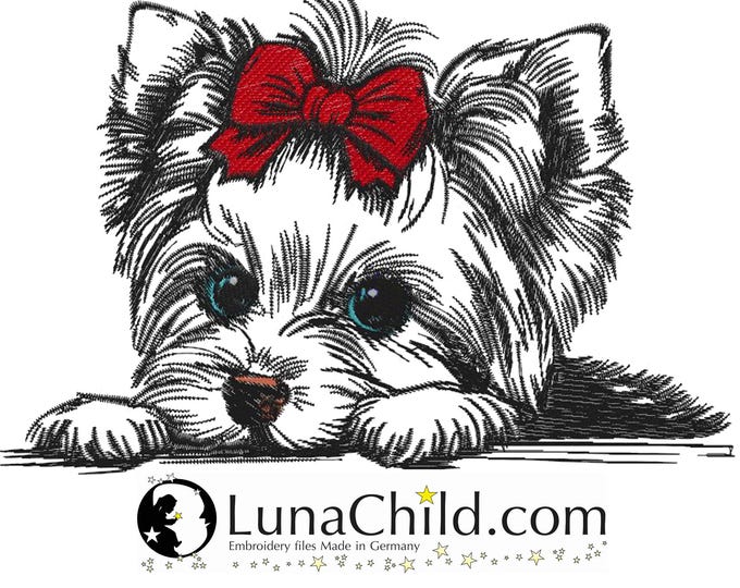 Neu Stickdatei Yorkshire Terrier "Elsa" Yorki Welpe Hund spähend realistisch kommerzielle Nutzung LunaChild