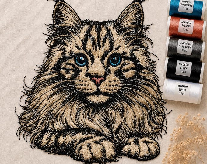 Stickdatei Applikation Maine Coon „Ida“ – Katzen Stickmotiv – 8 Größen – LunaChild