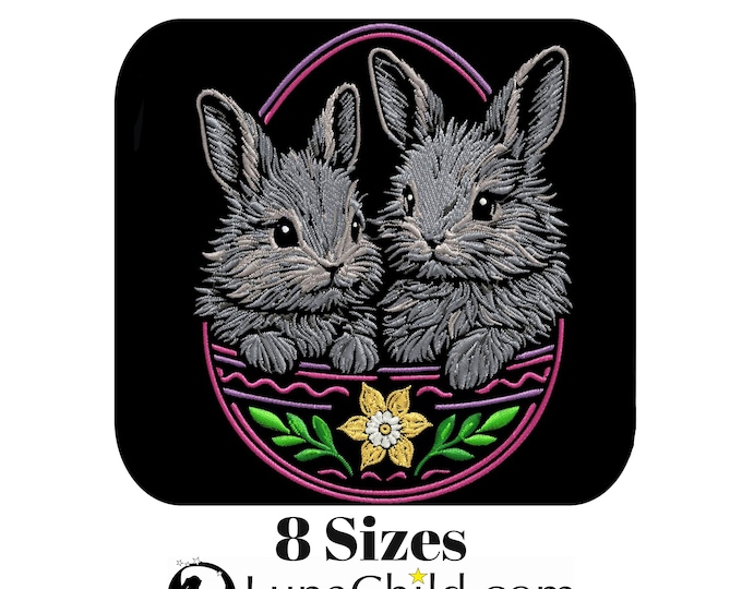 Stickdatei - Hase "Munchi & Bouncer" - in 8 Größen - für dunkle Stoffe - LunaChild - Osterhase - grau